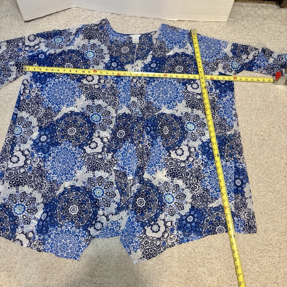 K. Jordan Boho Blue Patterned Kimono Tunic Sheer Cover Up Festival Beach Pool 5X - Picture 7 of 7